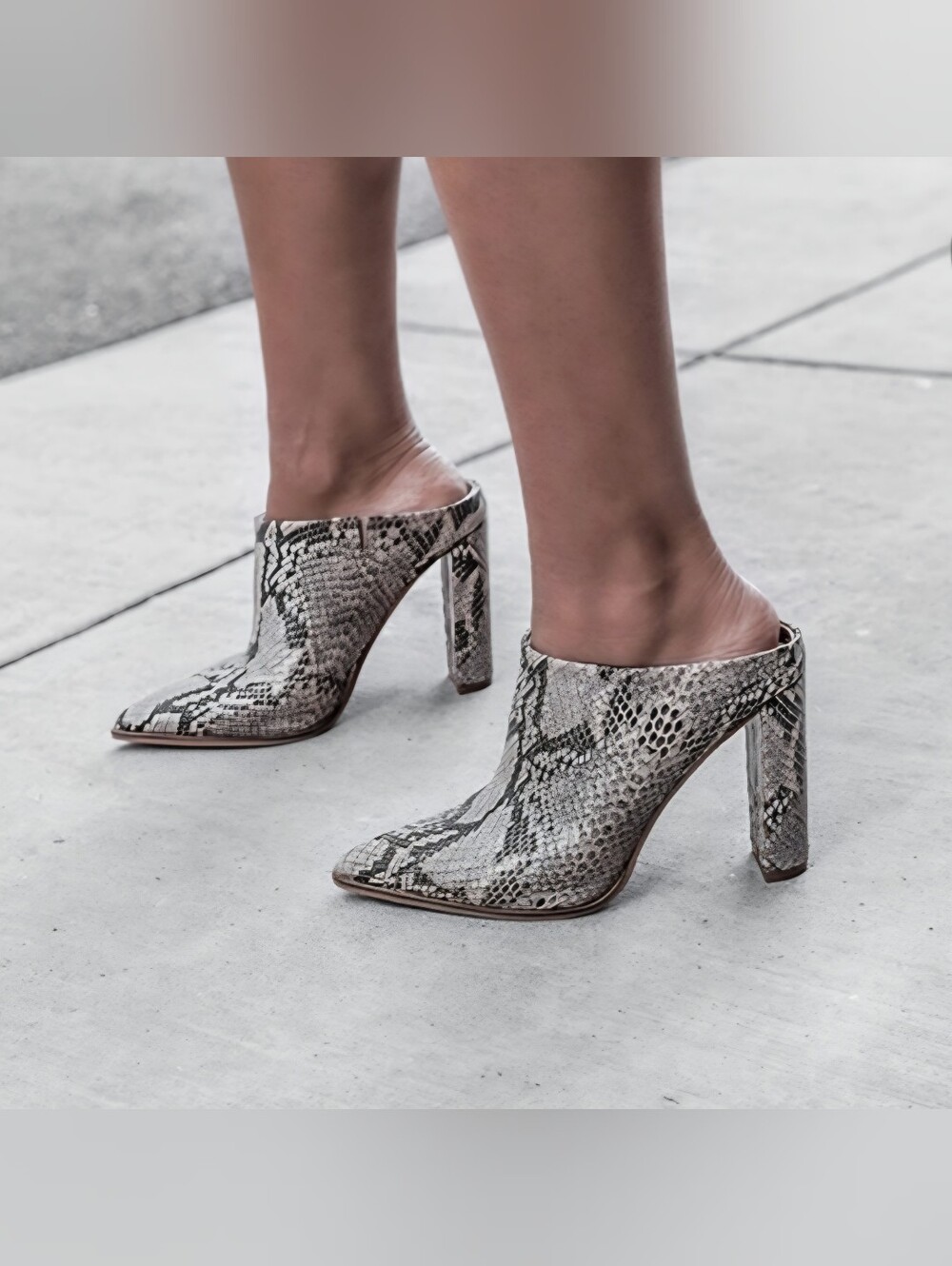 JO MERCER Leather Mule Heels, Snake Animal Print LEAH Shoes Tan Brown - Picture 2 of 11